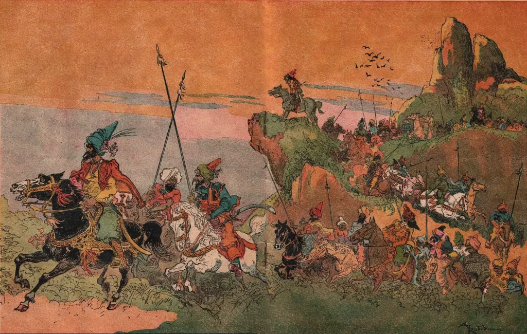Illustration par Albert Robidat (1848-1926) d’Albi-Baba et les quarante voleurs (réimpression de 1945)